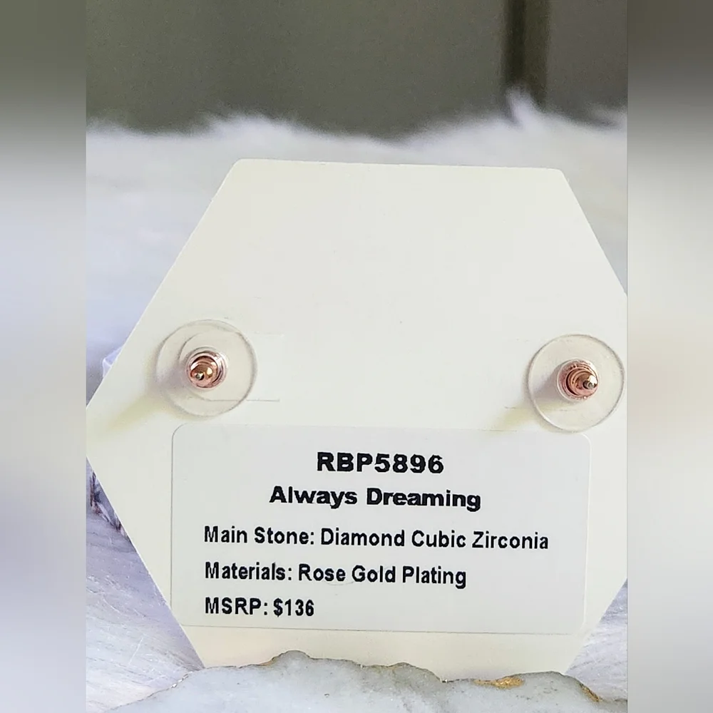 NWT Bomb Party April 'Always Dreaming' Diamond Cubic Zirconia Rose Gold Earrings - Picture 4 of 4